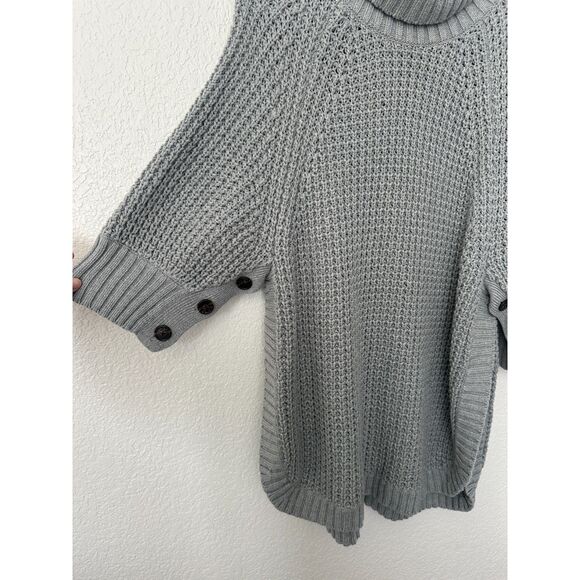 J. Crew Womans Medium Gray Button-Sleeve Turtleneck Poncho Sweater - Picture 2 of 8